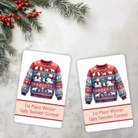 1st Place Winner Ugly Sweater Contest Red Blue Jumbo Poker Cards