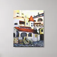 Watercolor Dracula Castle Interior Courtyard Canvas Print