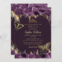 Purple Gold Floral Butterfly Sweet 16 Invitation