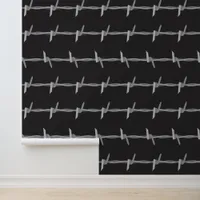 Barbed Wire Grey Black Patterned Wallpaper