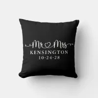 Black Script Wedding Heart Arrow Mr Mrs Throw Pillow