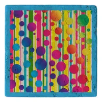 [Beatnik Bubbles] Retro Polka Dot Striped Blue Trivet