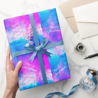 Purple Blue Fractal Tie-Dye Snowflake Christmas Wrapping Paper