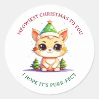 Kawaii Christmas Kitten Holiday Cat Pun Classic Round Sticker