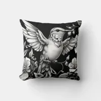 Cute Hummingbird Black & White Designer Cushion