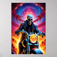 Skeleton Riding through the fire cave Poster