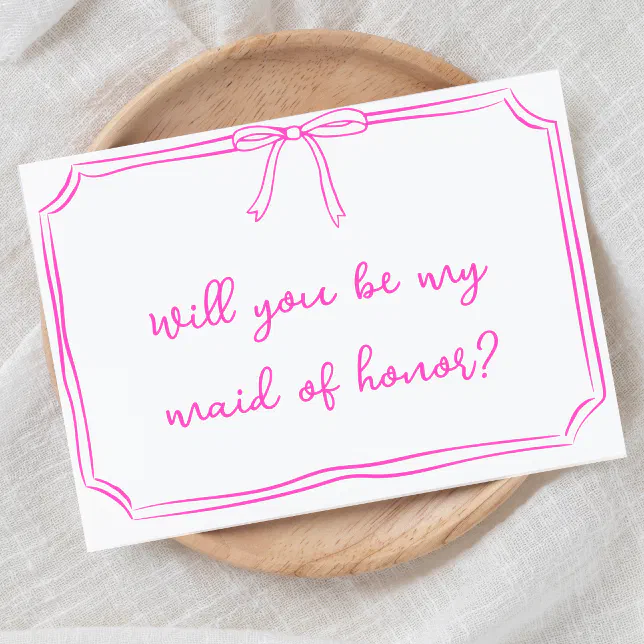 Handwritten Coquette Bow Pink Maid of Honor Invitation