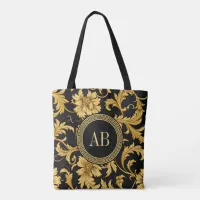 Monogram Black Gold Classy Elegant Pattern Tote Bag