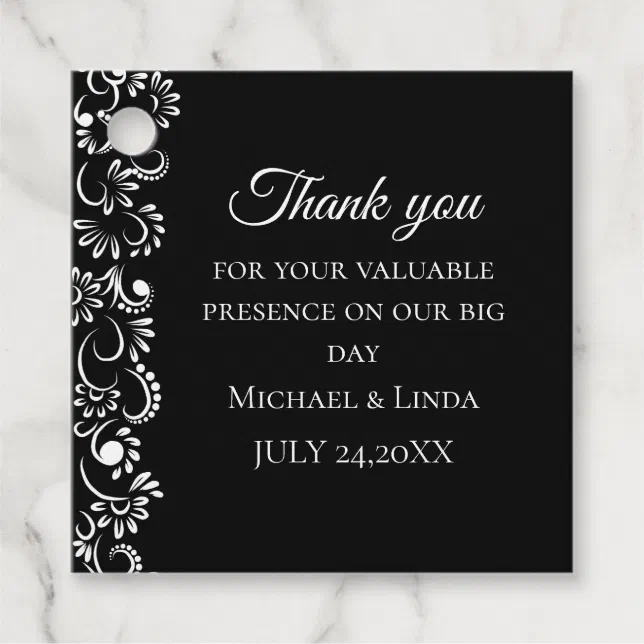 Elegant simple black and white wedding gift favor tags