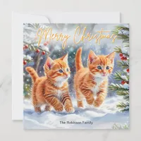 Cute Ginger Pets Kittens Festive Merry Christmas Holiday Card