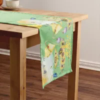 Cute Watercolor Cottagecore Yellow on green | Medium Table Runner