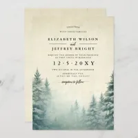 Rustic Watercolor Pine Forest Winter Wedding   Inv Invitation