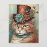 Ginger Cat in a tophat  Postcard