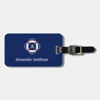 Navy Blue Nautical Lifesaver Monogram Luggage Tag