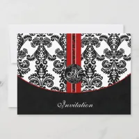 damask red wedding invitation