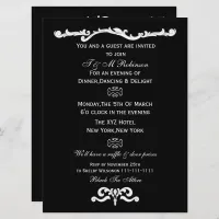 black white corporate event invitations