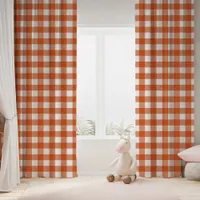 Orange And White Fall Buffalo Plaid Checkered Blackout Curtains