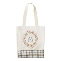 coral roses wreath monogram zazzle HEART tote bag