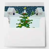 Christmas snow village with christmas tree  envelope