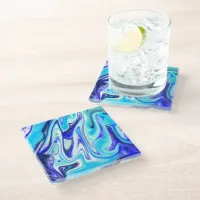 Melted Blue | Marble Fluid Art Glass Coaster