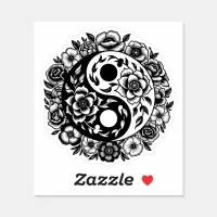 Pretty Black and White Floral Yin Yang Sticker