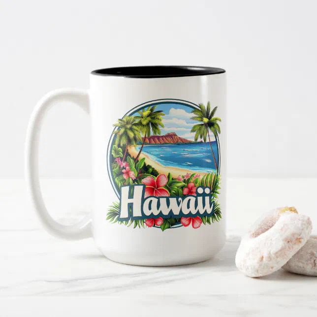 Hawaii Beach Tropical Flowers Mountains Travel Art Two-Tone Coffee Mug