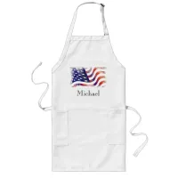 Personalized Red White and Blue American Flag Long Apron