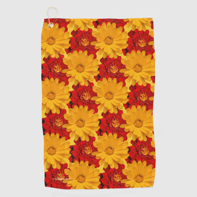 Yellow and Red Marigold Flowers Golf Towel