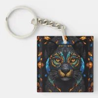 Large Black Cat Mosaic stained Glass effect  Keychain