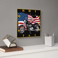 Cruising with pride beside the American flag Square Wall Clock