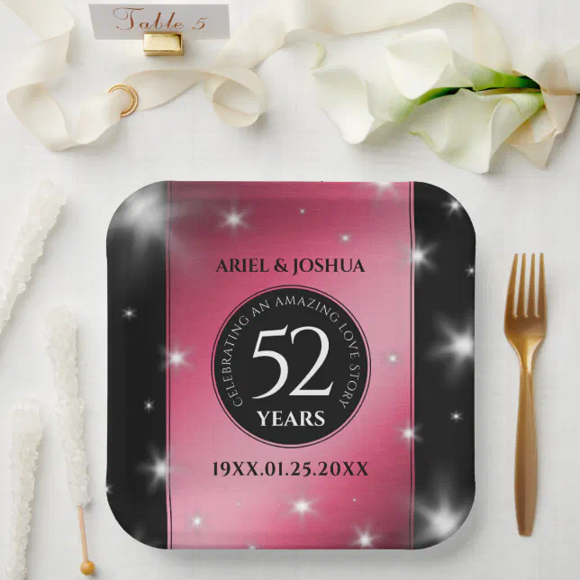 Elegant 52nd Star Ruby Wedding Anniversary Paper Plates