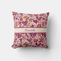 Cute Girly Hearts and Stars in Pinks and Golds Throw Pillow