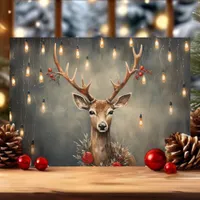 Rustic Reindeer with Edison Lights Christmas Holiday Card