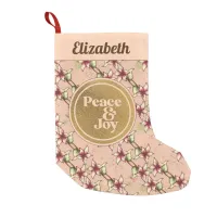 Peace and Joy Pink and Gold Name Christmas Small Christmas Stocking