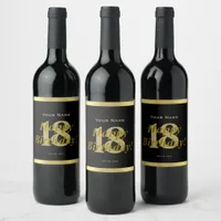 18th Birthday Black and Gold Wine Label