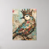 Bird in a Crown Mixed Media Collage Canvas Print