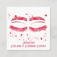 Luxury Watercolor Eyelash & Brow Beauty, Hot Pink Square Business Card