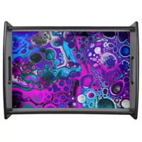 Purple, Blue Modern Abstract Fluid Art Marble Cell Serving Tray