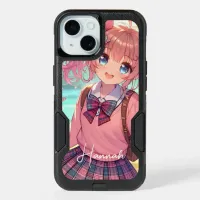 Pretty Anime Girl in Pink Pigtails iPhone 15 Case