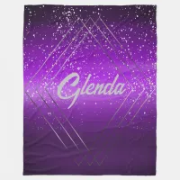 Modern Purple Brushed Metal with Silver Monogram | Fleece Blanket