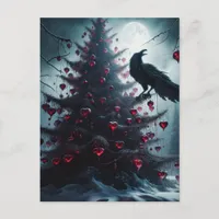 Gothic Christmas Tree With Hearts and Raven Postcard