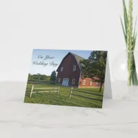 Red Barn with Fence Blended Family Wedding Card