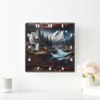 Bengal Tigers in a Mountain Landscape Square Wall Clock