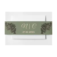 Luxury Traditional Sage green & gold metallic Invitation Belly Band