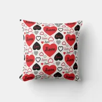 Stylish Trendy Red And Black Love Hearts Pattern  Throw Pillow