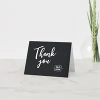 Trendy Black Modern Script Monogram Logo Business Thank You Card