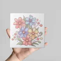 Pastel Garden Blooms Ceramic Tile