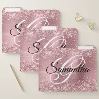 Glittery Light Pink Foil Fancy Monogram File Folder