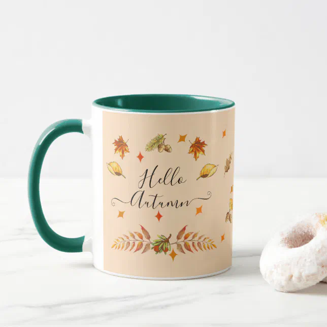 Hello Autumn Fall Leaves and Pine Mug