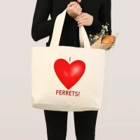 I Love Ferrets with Red Heart Large Tote Bag